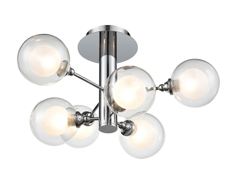 Modern 6 Lamp Semi Flush Ceiling Light Polished Chrome Bubble Shades