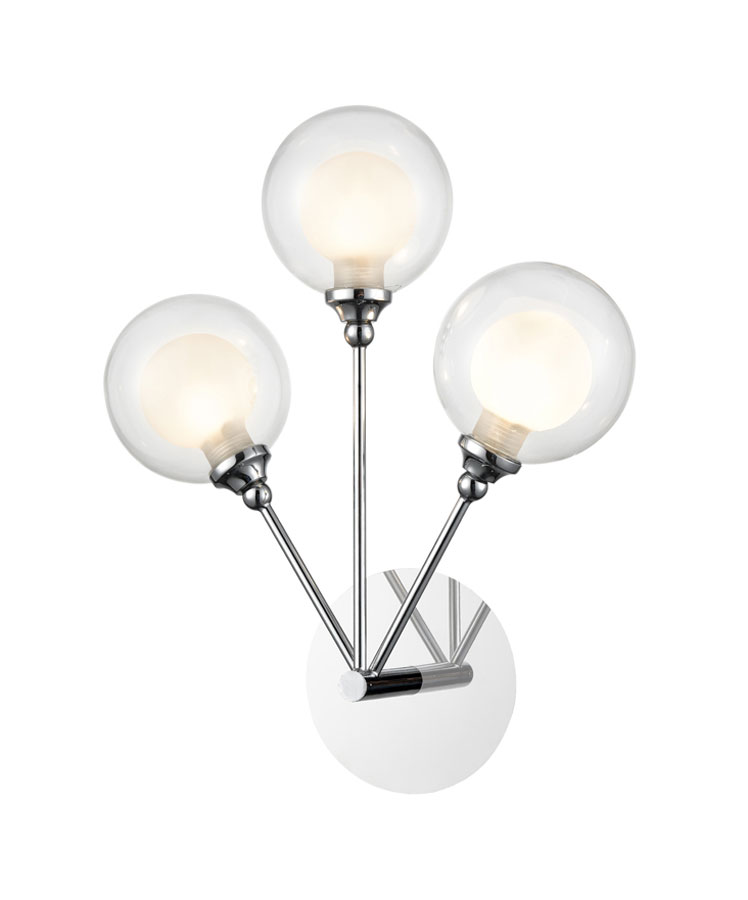 Modern 3 Lamp Switched Wall Light Polished Chrome Bubble Shades
