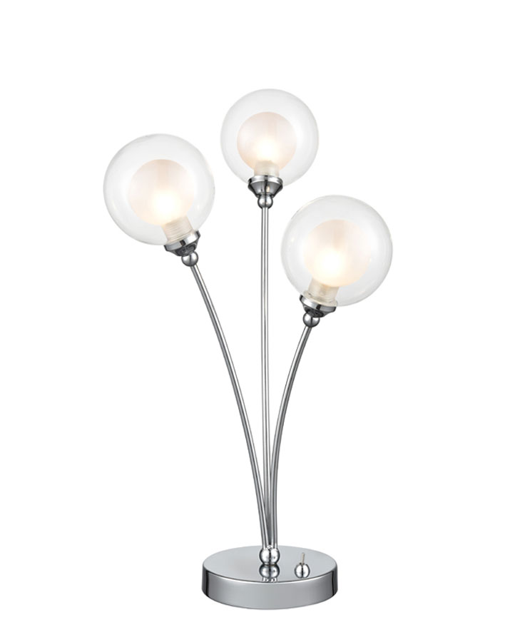 Modern 3 Light Table Lamp Polished Chrome Bubble Shades