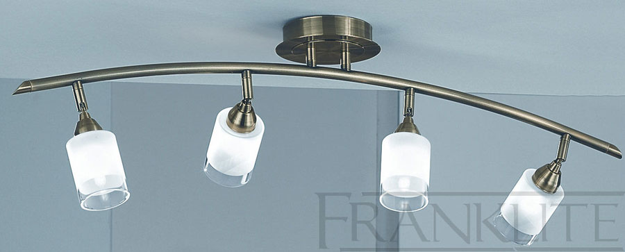 Stylish Bronze 4 Light Curved Ceiling Spot Light Bar Acid Glass Shades