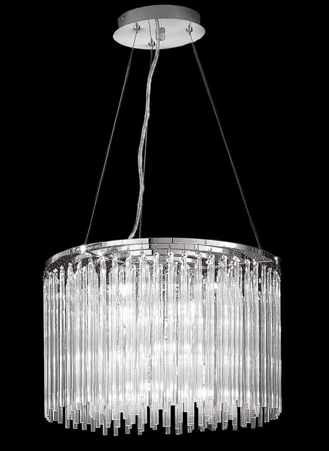 Modern 9 Light Pendant Ceiling Light Chrome Smooth Glass Rods