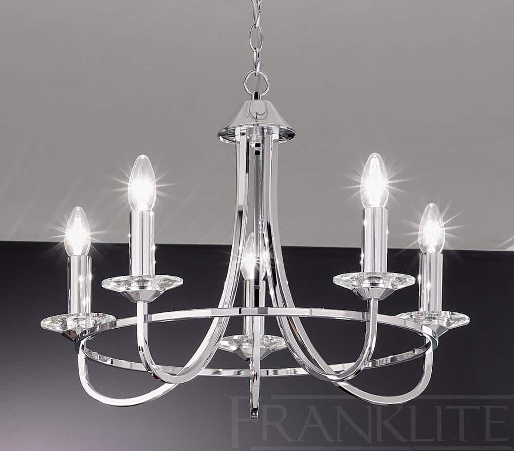 Modern 5 Light Chandelier Polished Chrome Crystal Candle Pans