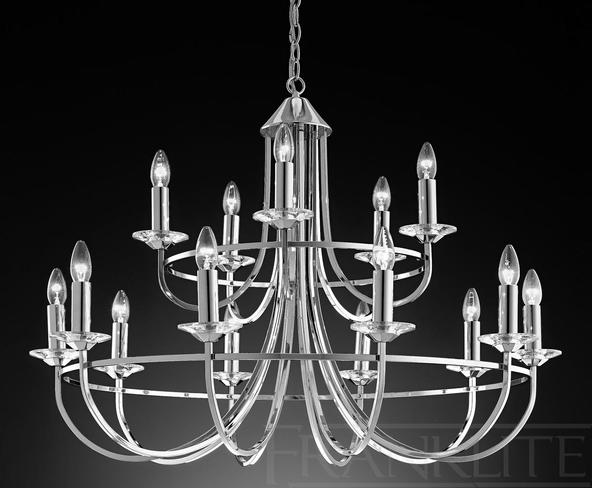 Large Modern 15 Light Chandelier Polished Chrome Crystal Candle Pans