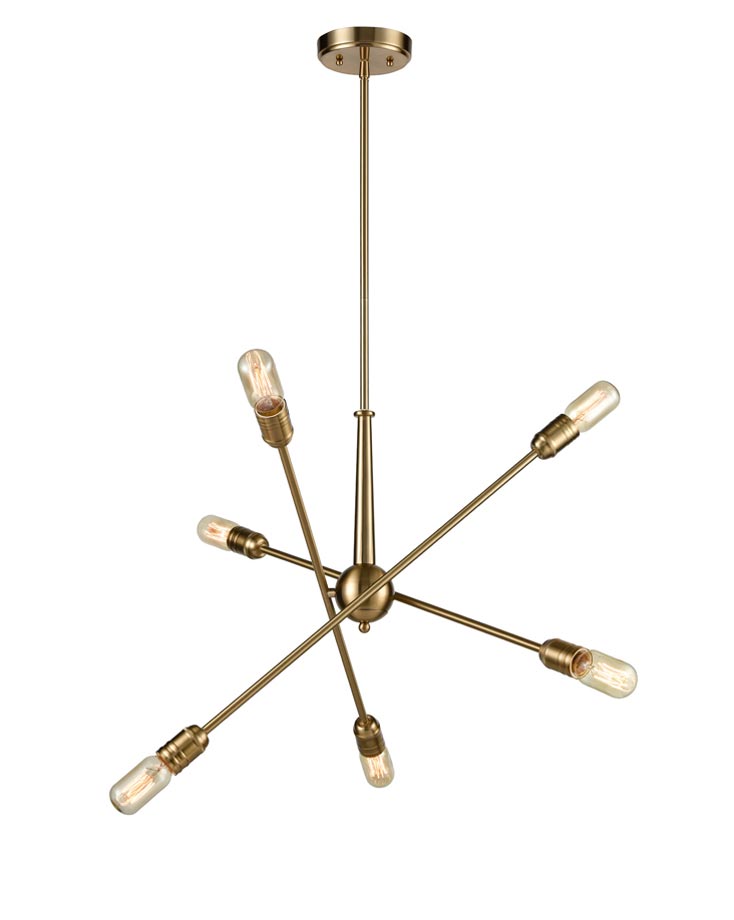 Modern Industrial Style 6 Light Adjustable Ceiling Pendant Old Gold