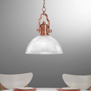 Industrial Style 1 Light Ceiling Pendant Antique Copper Ribbed Glass