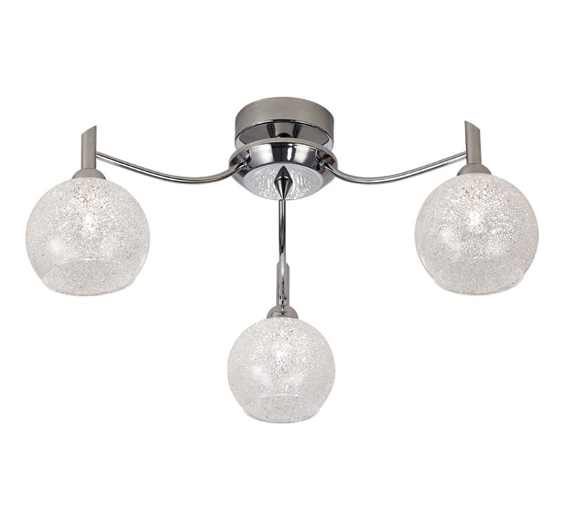 Elegant 3 Arm Semi Flush Low Ceiling Light Chrome Crystal Lined Shades