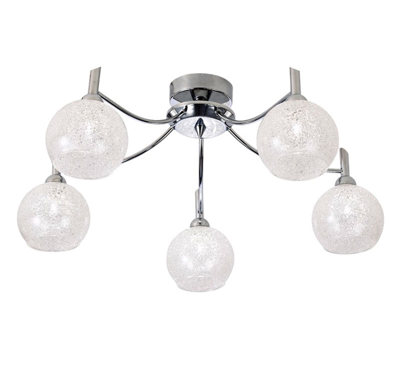 Elegant 5 Arm Semi Flush Low Ceiling Light Chrome Crystal Lined Shades