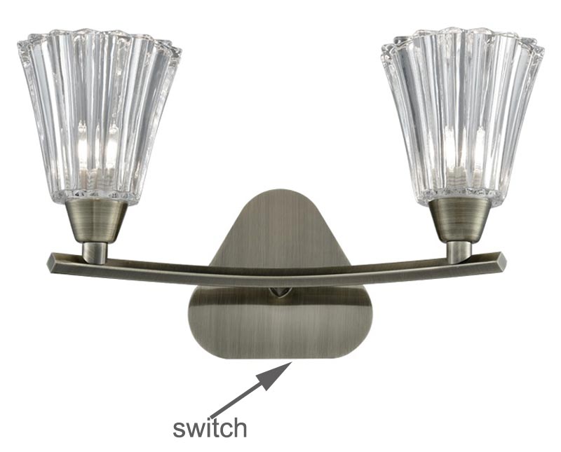 Elegant 2 Lamp Twin Switched Wall Light Bronze Fluted Glass Shades