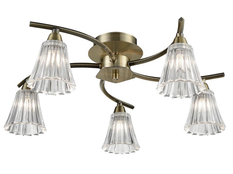 Franklite Clemmy 5 Arm Semi Flush Ceiling Light Bronze Fluted Glass