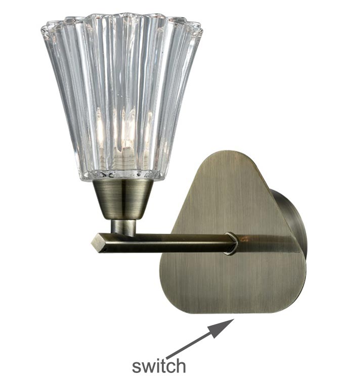 Elegant 1 Lamp Single Switched Wall Light Bronze Fluted Glass Shade