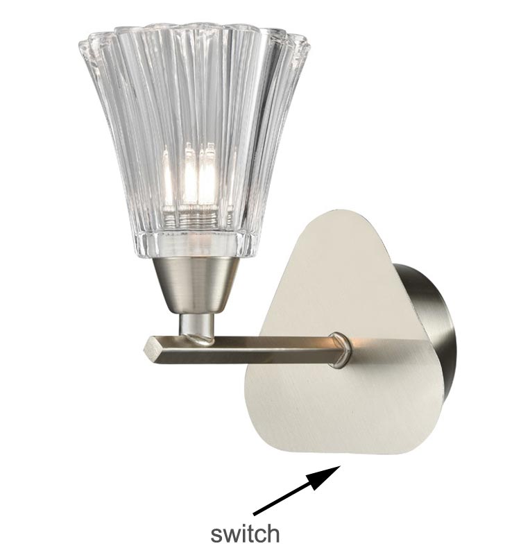 Elegant Single Switched Wall Light Satin Nickel Fluted Glass Shade