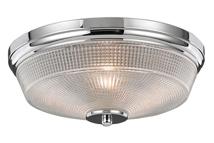 Retro Style 2 Lamp Flush Bathroom Ceiling Light Chrome Textured Glass