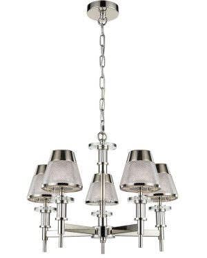 Franklite FL2379/5 Concept 5 arm chandelier in polished chrome with textured glass shades