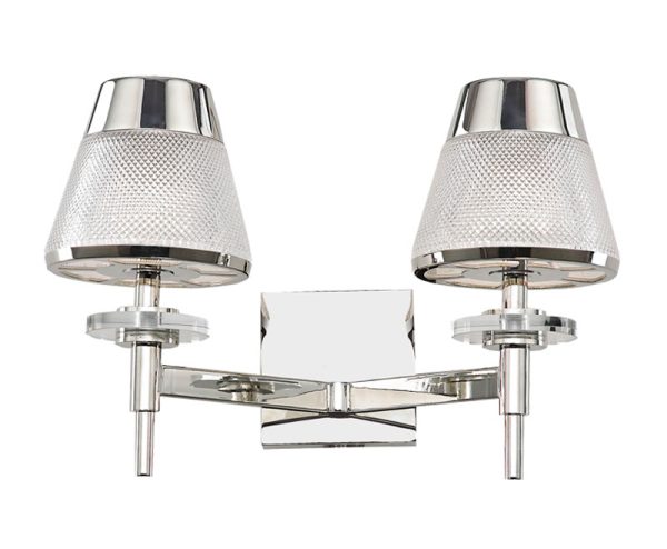 Retro Style Twin Wall Light Polished Chrome Textured Glass Shades
