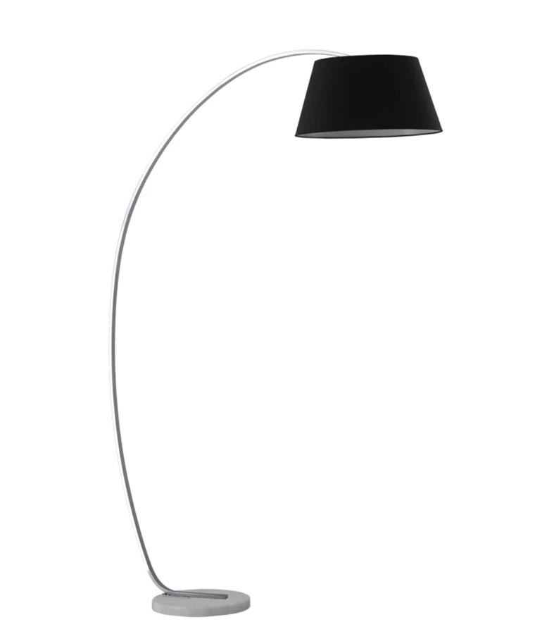 Modern Arc Floor Lamp White Marble Base Satin Nickel Black Shade