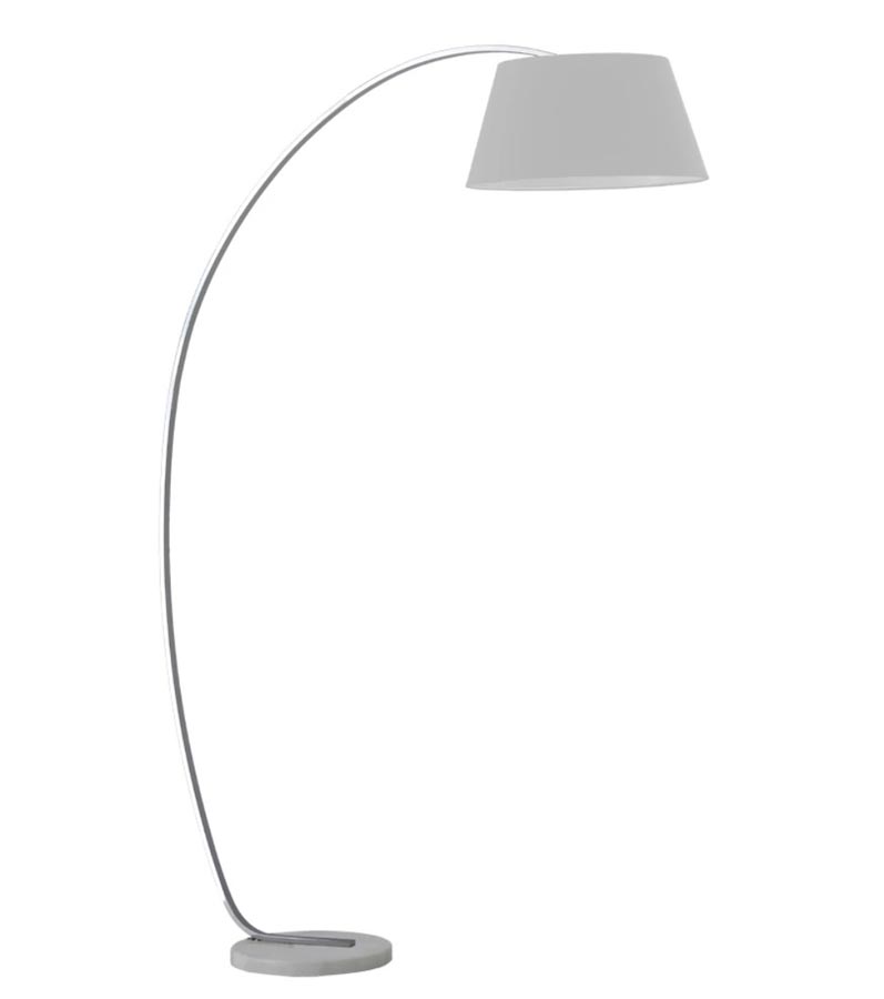 Modern Arc Floor Lamp White Marble Base Satin Nickel Grey Shade