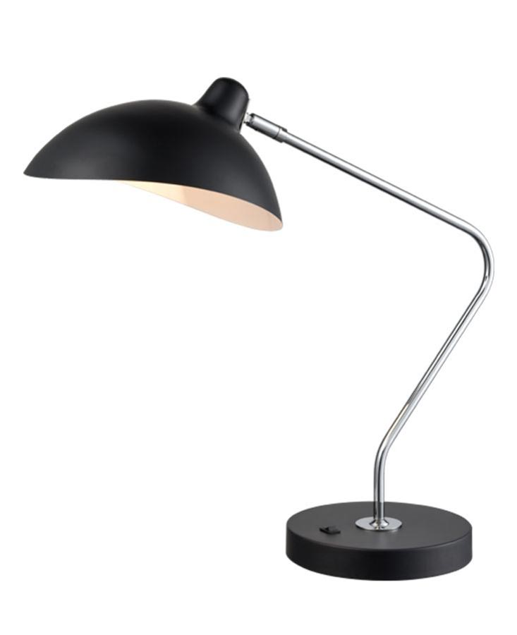 Modern 1 Light Desk Reading Lamp Matt Black Polished Chrome