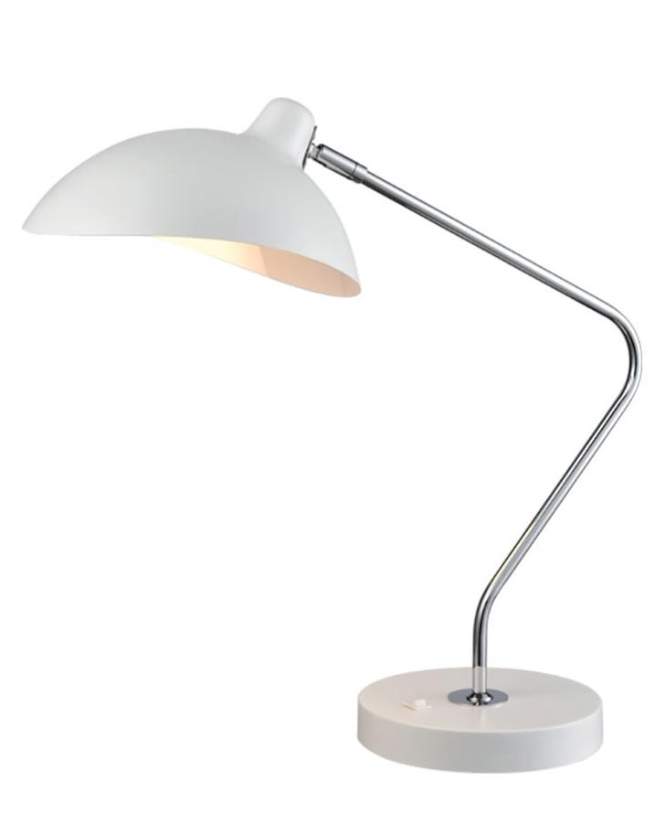 Modern 1 Light Desk Reading Lamp Matt White Polished Chrome