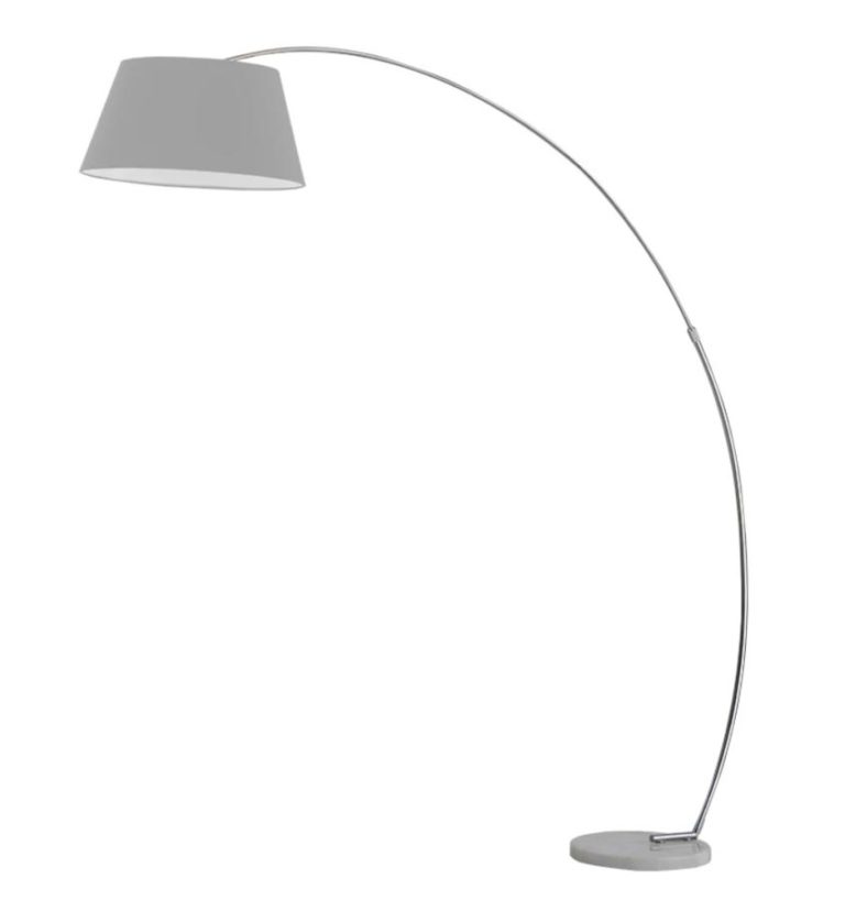 Modern Extendable Arc Floor Lamp Marble Base Chrome Grey Shade