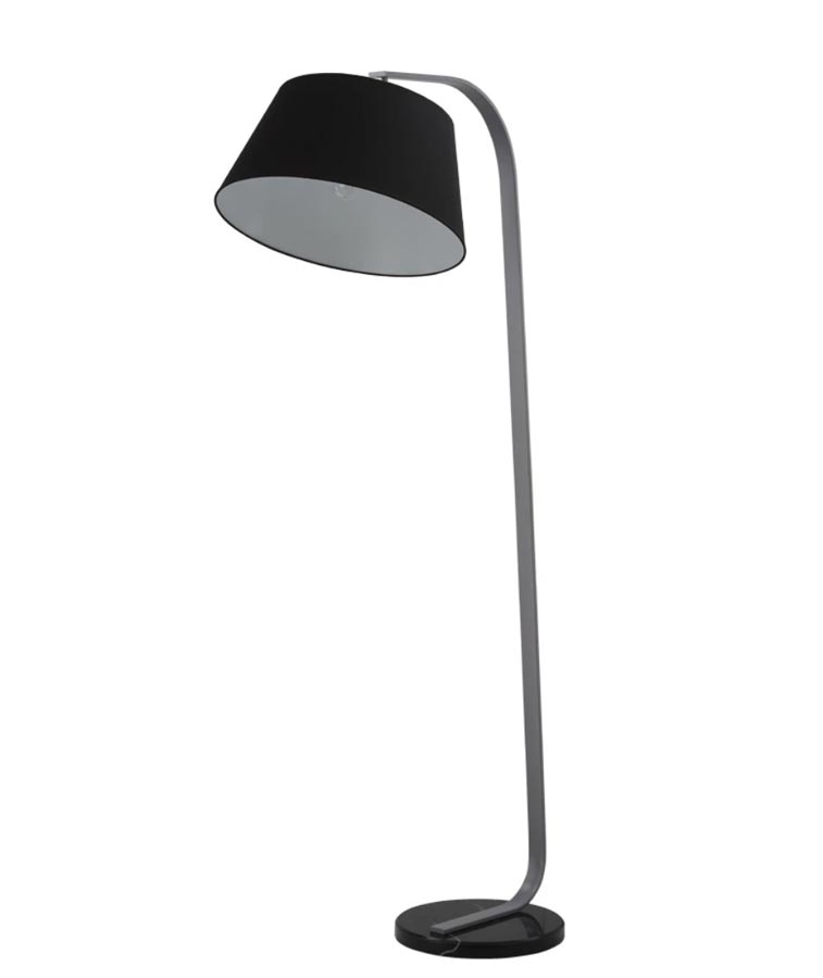 Modern Floor Lamp Standard Black Marble Base Grey Finish Black Shade