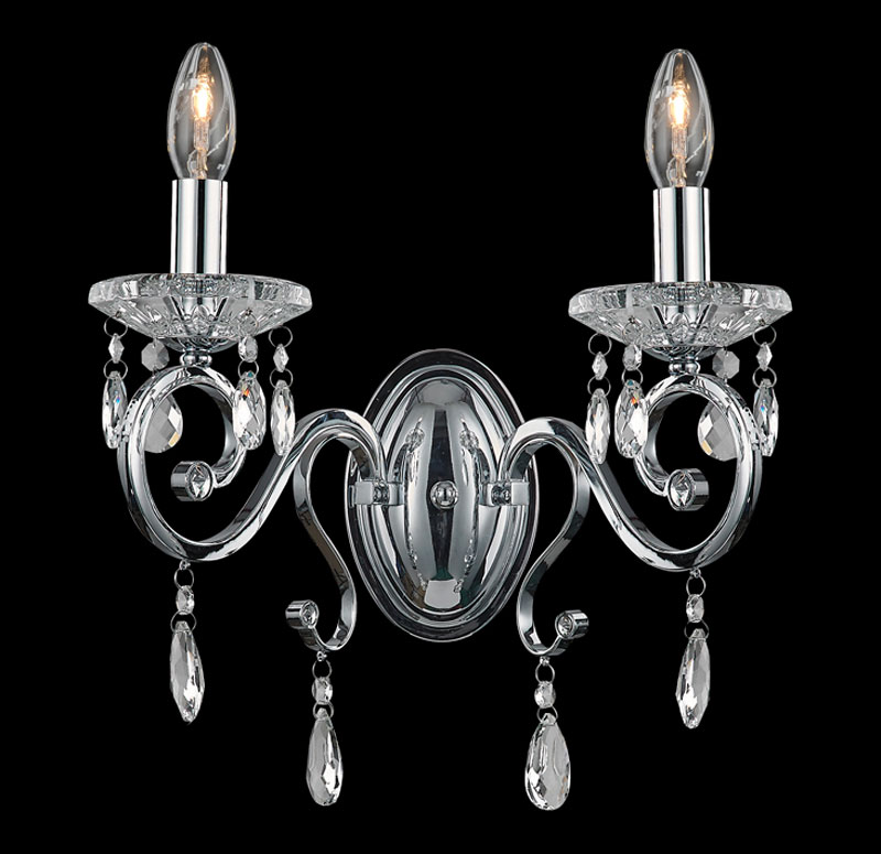 Classic Edwardian Style 2 Lamp Crystal Wall Light Polished Chrome