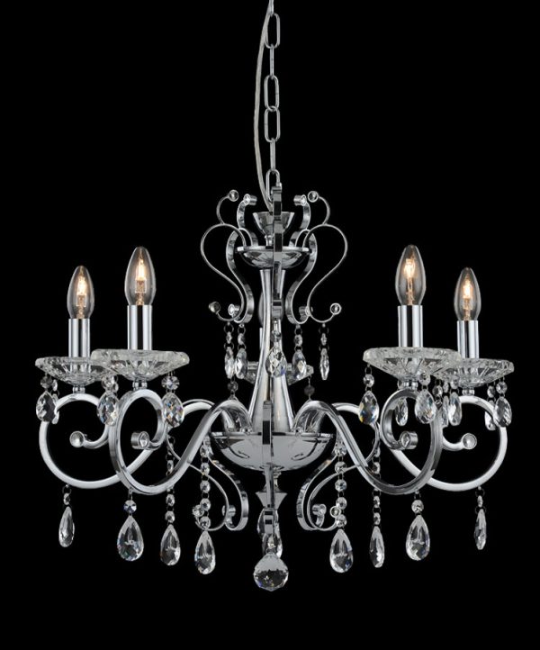 Franklite FL2372/5 Damask 5 light crystal chandelier in polished chrome