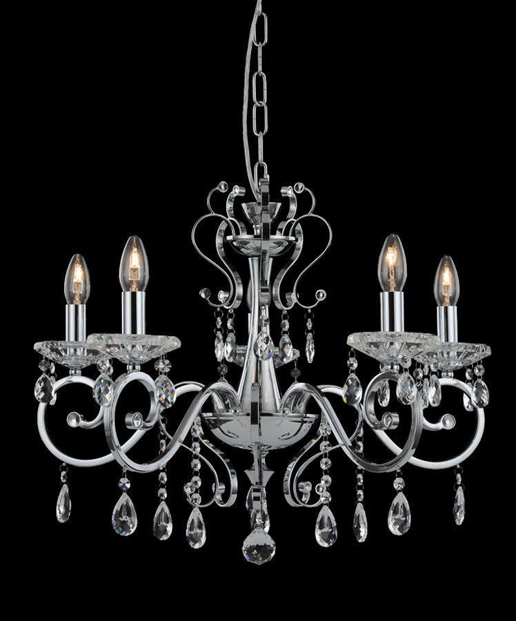 Classic Edwardian Style 5 Light Crystal Chandelier Polished Chrome