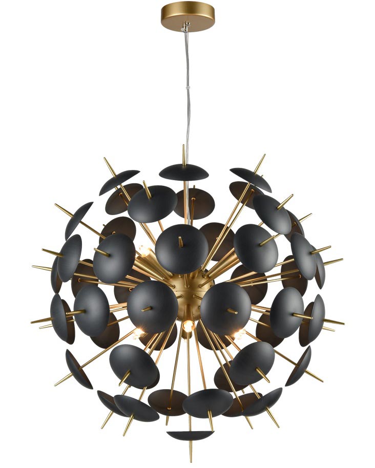 Contemporary 12 Light Ceiling Pendant Globe Matt Gold Black Discs