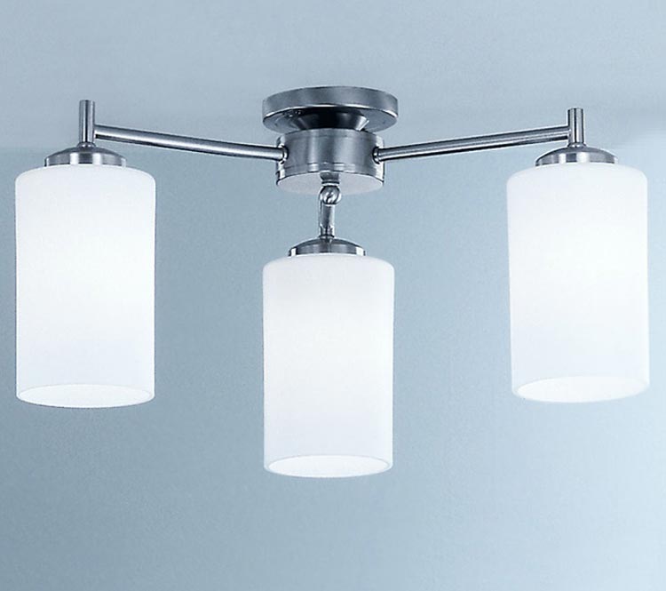 Traditional 3 Arm Flush Ceiling Light Satin Nickel Opal Glass Shades