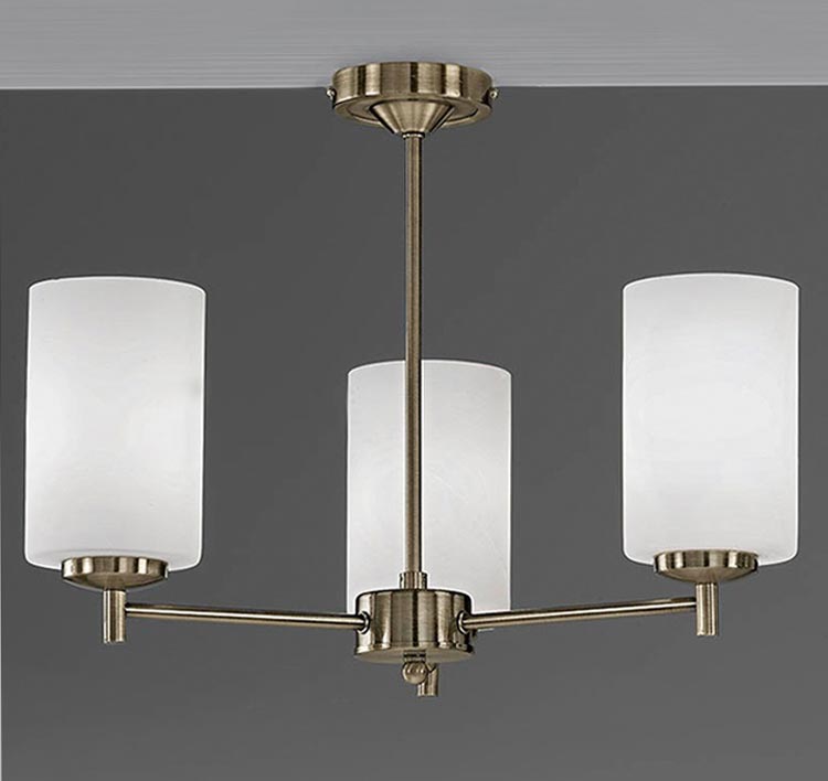 Traditional 3 Arm Semi Flush Ceiling Light Bronze Opal Glass Shades