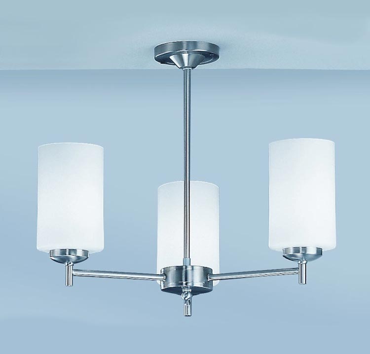 Traditional 3 Arm Semi Flush Ceiling Light Satin Nickel Opal Glass Shades