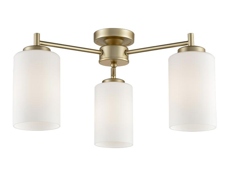 Traditional 3 Arm Flush Mount Ceiling Light Matt Gold Opal Glass Shades