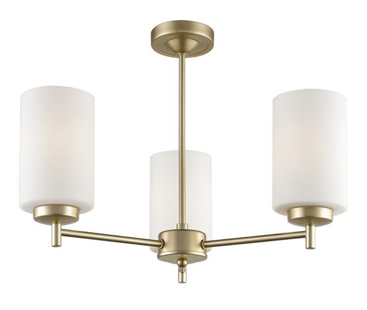 Traditional 3 Arm Semi Flush Ceiling Light Matt Gold Opal Glass Shades