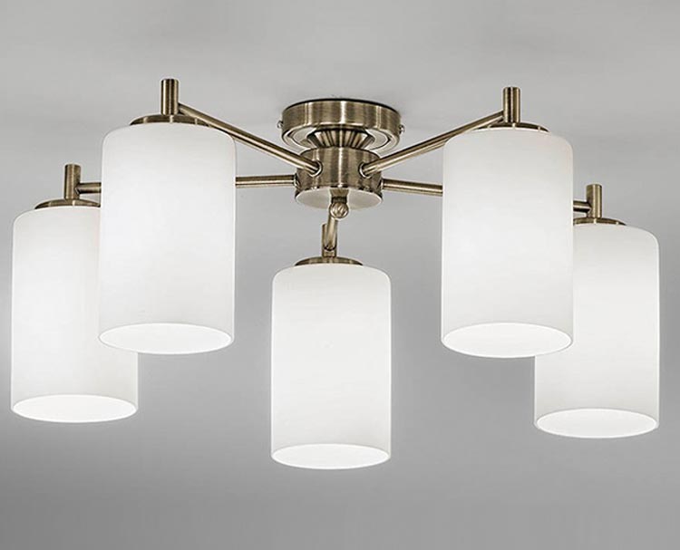 Traditional 5 Arm Flush Mount Ceiling Light Bronze Opal Glass Shades