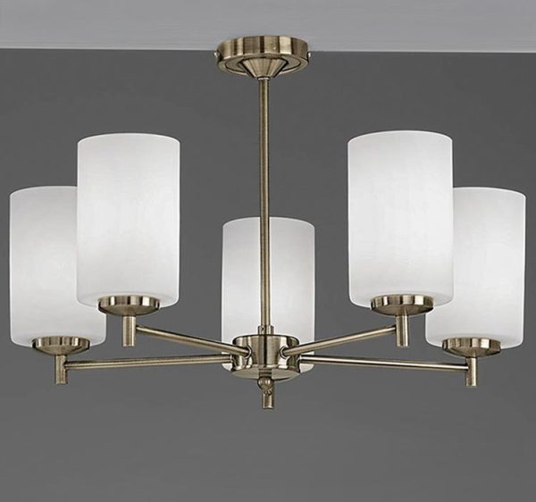 Franklite FL2272/5 Decima 5 arm semi flush ceiling light in bronze with opal glass shades