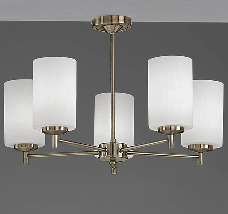 Traditional 5 Arm Semi Flush Ceiling Light Bronze Opal Glass Shades