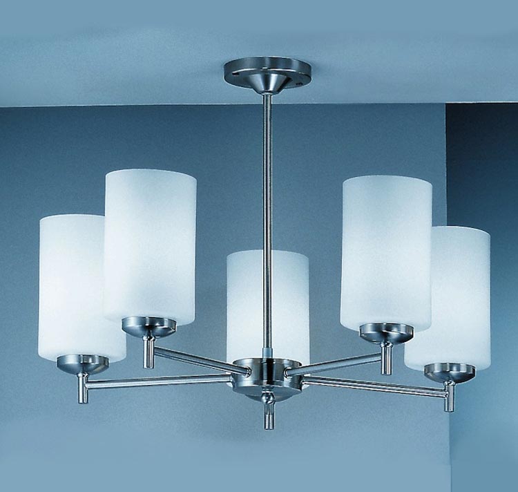 Traditional 5 Arm Semi Flush Ceiling Light Satin Nickel Opal Glass Shades