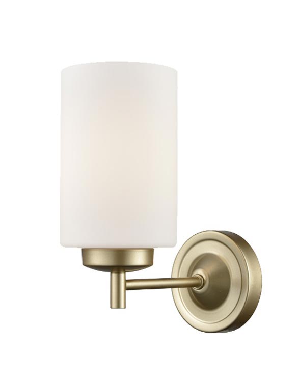 Traditional 1 Lamp Single Wall Light Matt Gold Opal White Glass Shade