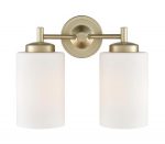 Traditional 2 Lamp Twin Wall Light Matt Gold Opal White Glass Shades