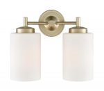 Traditional 2 Lamp Twin Wall Light Matt Gold Opal White Glass Shades