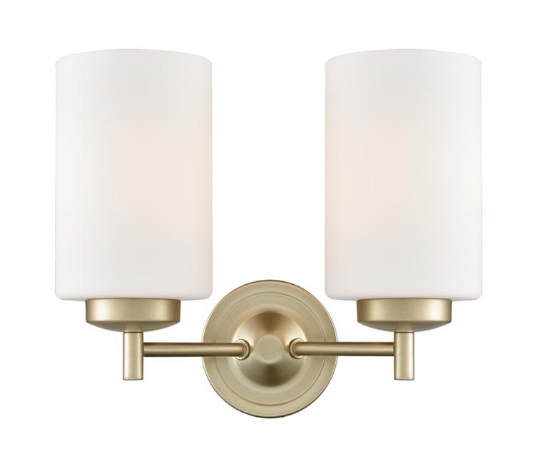 Traditional 2 Lamp Twin Wall Light Matt Gold Opal White Glass Shades