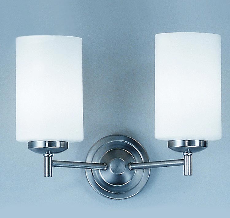 Traditional 2 Lamp Twin Wall Light Satin Nickel Opal White Glass Shades