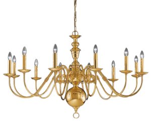 Franklite CO41712PB Delft 12 light large chandelier in polished solid brass