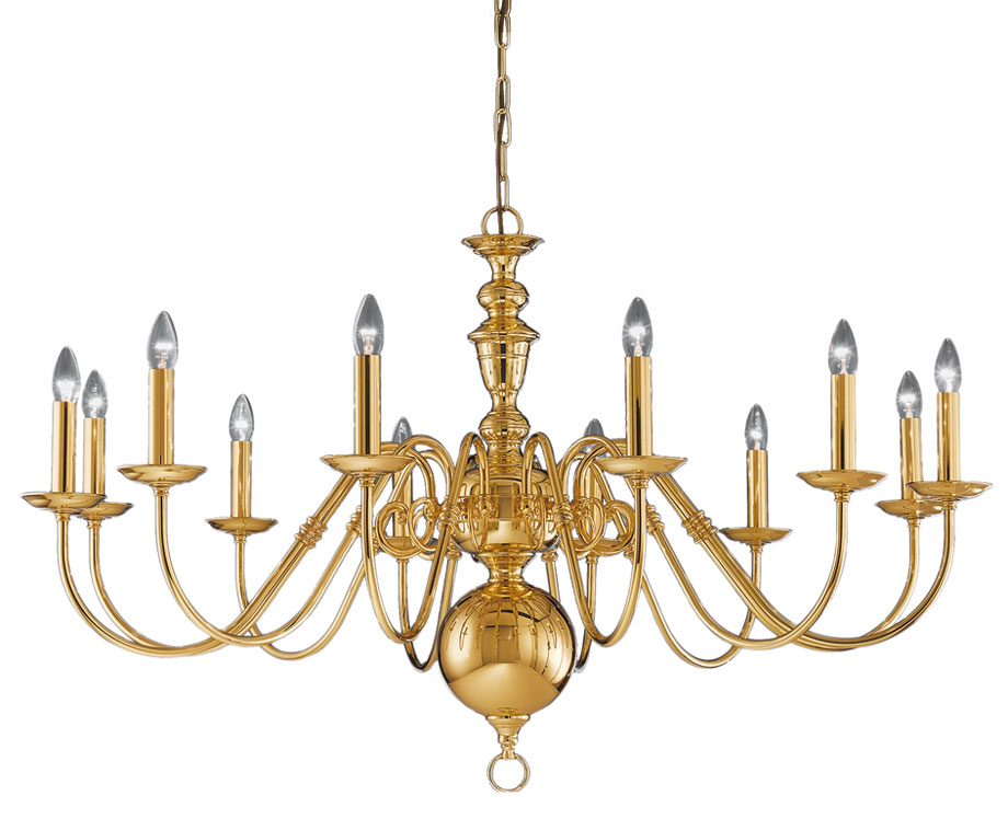 Large Flemish Style 12 Light Quality Chandelier Polished Solid Brass