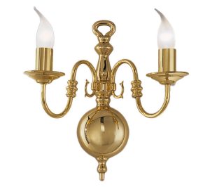 Franklite PE7922 Delft large 2 light twin wall light in polished solid brass