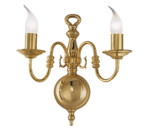 Large Flemish Style 2 Lamp Twin Wall Light Polished Solid Brass