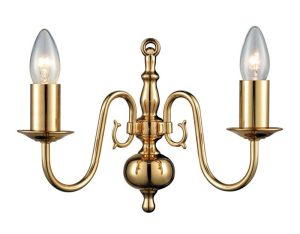 Franklite PE7912 Delft traditional twin wall light in polished solid brass