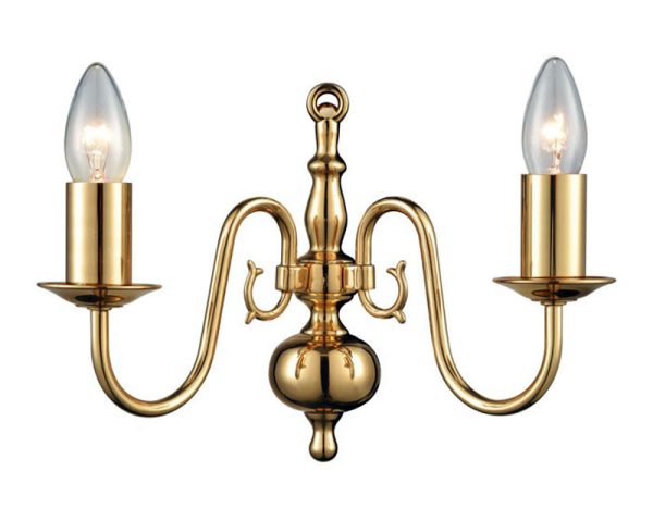 Franklite PE7912 Delft traditional twin wall light in polished solid brass