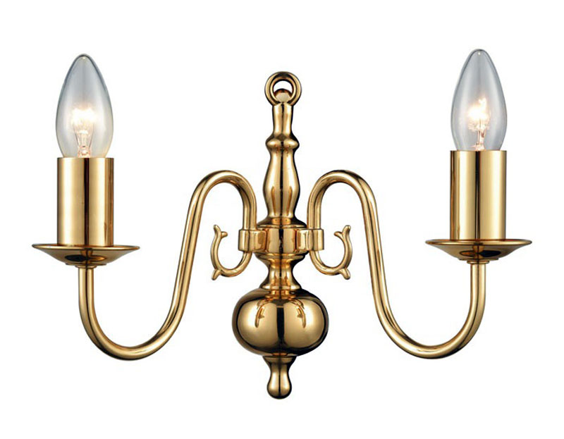 Flemish Style Classic 2 Lamp Twin Wall Light Polished Solid Brass