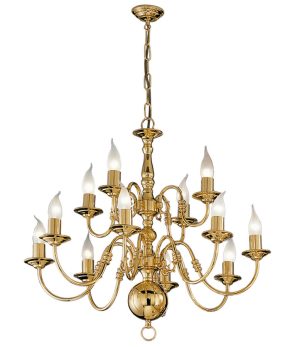Franklite PE79112 Delft 12 light 2-tier chandelier in polished solid brass